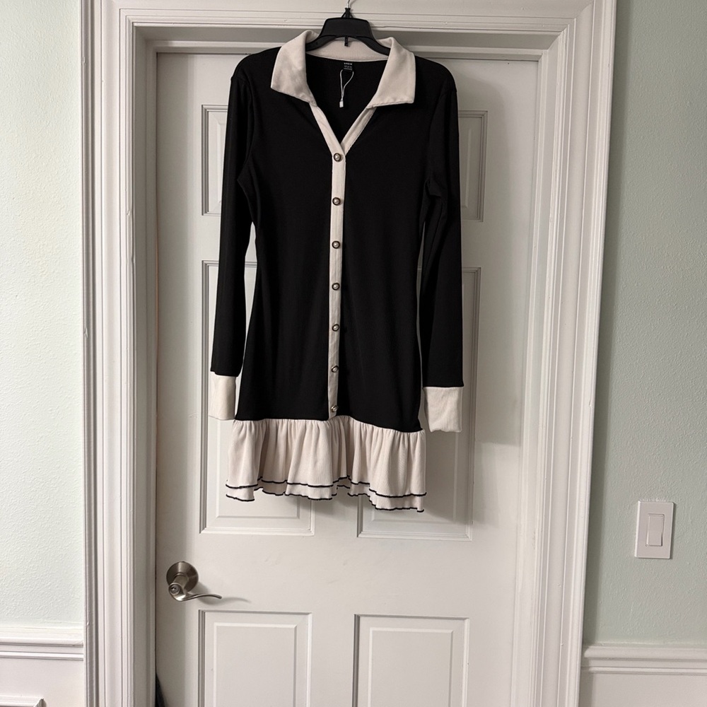 SHEIN Black Dress with Cream Collar and Cuffs
